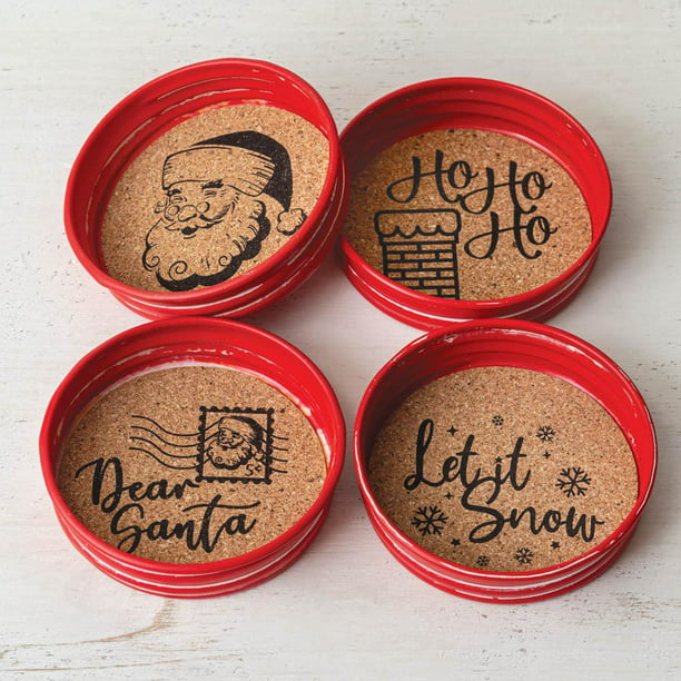 3-inch Diameter Red and Brown CTW 370296 Christmas Coasters Set of 4 